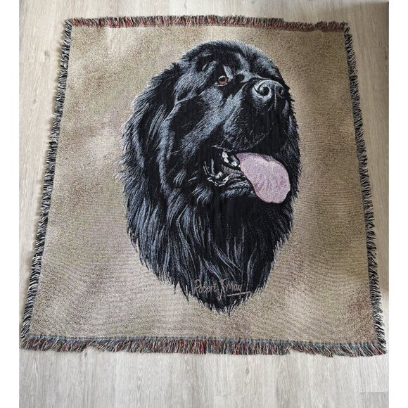 Vintage Newfoundland Dog Robert J May Woven Tapestry Throw Blanket Woven Cotton - Picture 1 of 4